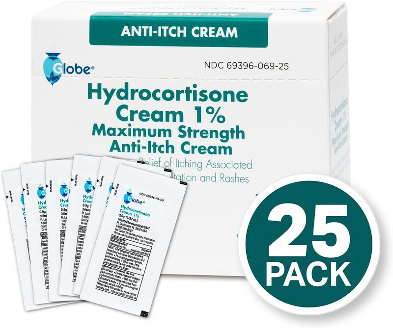 Globe (Box 25 Hydrocortisone 1% Maximum Strength Cream, (0.9g Packet) Anti-Itch Cream for Redness, Swelling, Itching, Rash, Bug Bites, Eczema, More - Image 4
